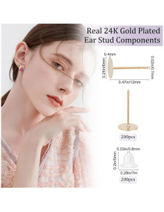 Beebeecraft 200 Piezas Puntos de Aretes Acero Inoxidable 6mm 2