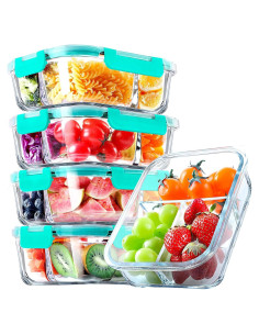 Contenedores de Vidrio VERONES 5 Piezas 3 Compartimentos 1080ml