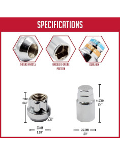 Cerraduras de Rueda M14x1.5 Acero Cromo 5 Piezas + Llave 2