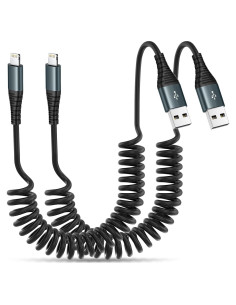 Cable de Carga Lightning en Espiral Heartbeats 3FT MFi - 2 Paquetes