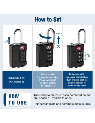Candados de Equipaje TSA Cantor 3PCS Plástico Resistente