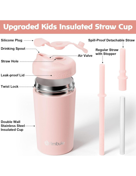 Taza Aislada para Niños Fimibuke 10 OZ con Popote a Prueba de Derrames