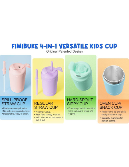 Taza Aislada para Niños Fimibuke 10 OZ con Popote a Prueba de Derrames