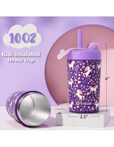Taza Aislada para Niños Fimibuke 10 OZ con Popote a Prueba de Derrames