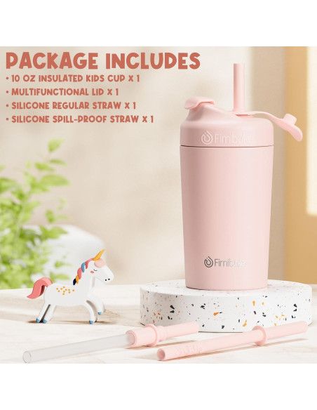 Taza Aislada para Niños Fimibuke 10 OZ con Popote a Prueba de Derrames