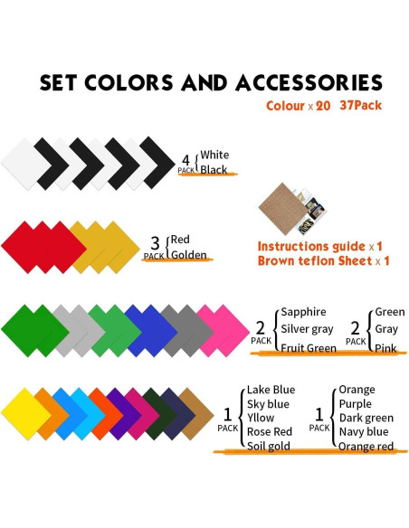 Paquete de Vinilo de Transferencia de Calor YUITCE 37 Hojas 30.48x25.4cm