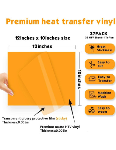 Paquete de Vinilo de Transferencia de Calor YUITCE 37 Hojas 30.48x25.4cm