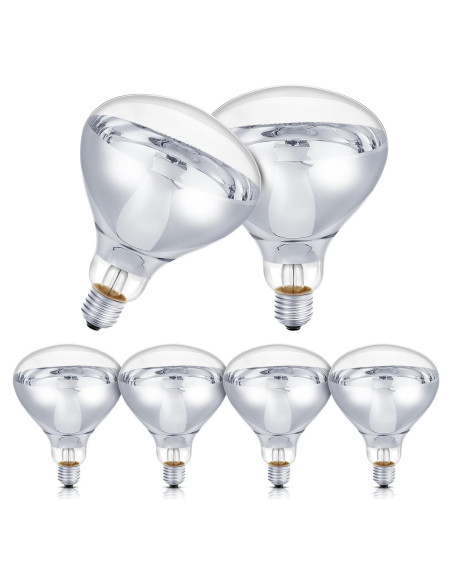 6 Bombillas de Calor Infrarrojas E26 175W Tujoe para Mascotas