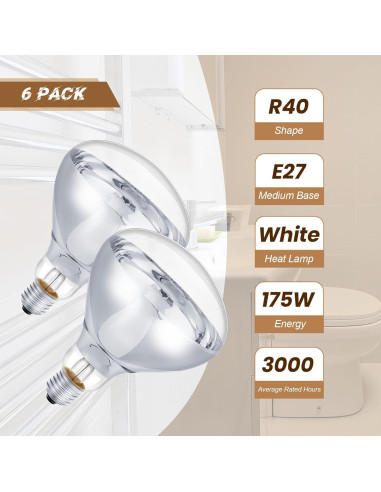 6 Bombillas de Calor Infrarrojas E26 175W Tujoe para Mascotas