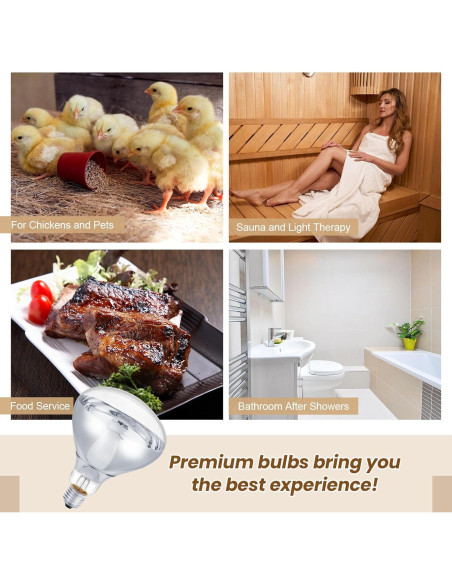 6 Bombillas de Calor Infrarrojas E26 175W Tujoe para Mascotas