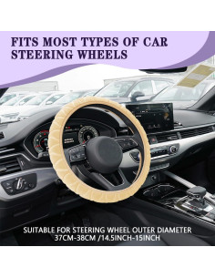 Funda de Volante Peluda Middrivr Universal Antideslizante Beige 2