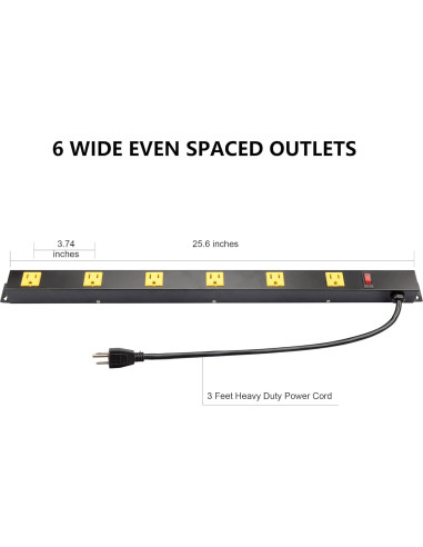 Tira de Enchufes de Pared Inland 03200, 6 Salidas, 3FT, 15A