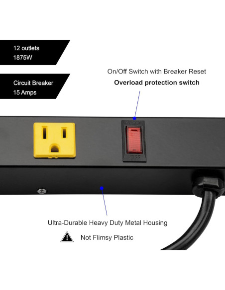 Tira de Enchufes de Pared Inland 03200, 6 Salidas, 3FT, 15A