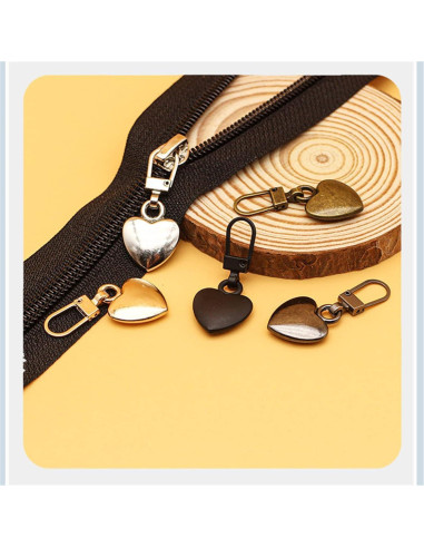 Set de 5 Tiradores de Cremallera Corazón Metal Dorado