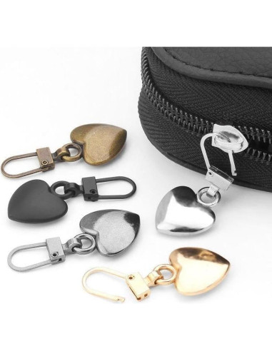 Set de 5 Tiradores de Cremallera Corazón Metal Dorado
