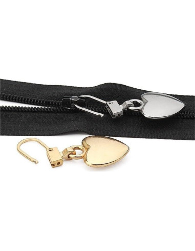 Set de 5 Tiradores de Cremallera Corazón Metal Dorado