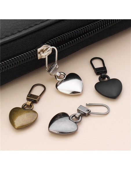 Set de 5 Tiradores de Cremallera Corazón Metal Dorado