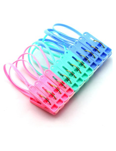 12 Pinzas para Ropa JCBIZ Multicolor con Cuerda Antideslizante