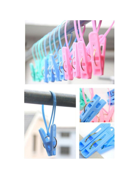 12 Pinzas para Ropa JCBIZ Multicolor con Cuerda Antideslizante