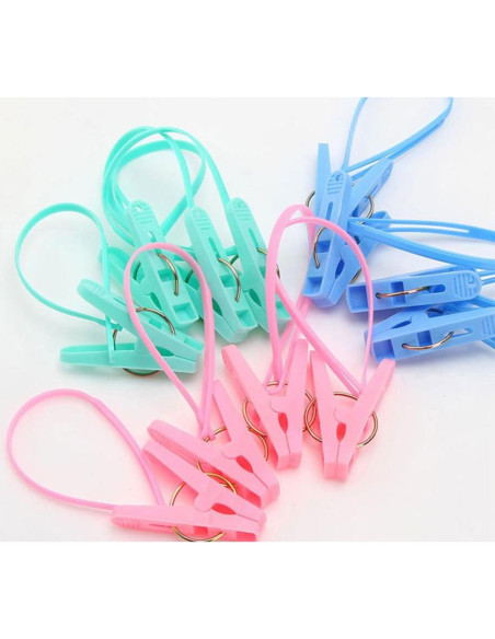 12 Pinzas para Ropa JCBIZ Multicolor con Cuerda Antideslizante