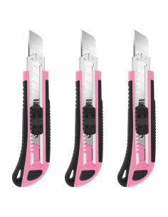 Cortador de Cajas TIFICAL Rosa y Negro 18mm Retráctil 3 Paquetes