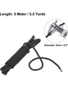 Cuerda trenzada de nylon Rebower 8mm x 5.5 yardas negra 2