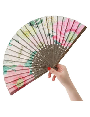 Abanico de Mano HeyToo Plegable de Bambú con Patrón Floral Grande