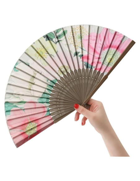 Abanico de Mano HeyToo Plegable de Bambú con Patrón Floral Grande