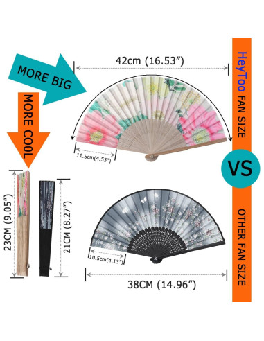 Abanico de Mano HeyToo Plegable de Bambú con Patrón Floral Grande