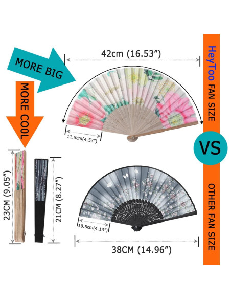 Abanico de Mano HeyToo Plegable de Bambú con Patrón Floral Grande