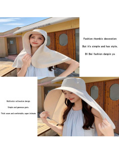 Sombrero de sol para mujer con protección UV y chal beige 2