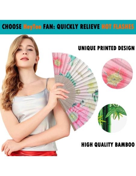 Abanico de Mano HeyToo Plegable de Bambú con Patrón Floral Grande