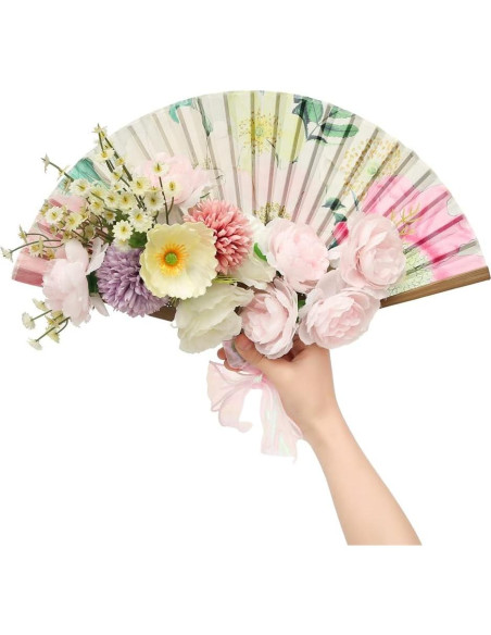Abanico de Mano HeyToo Plegable de Bambú con Patrón Floral Grande