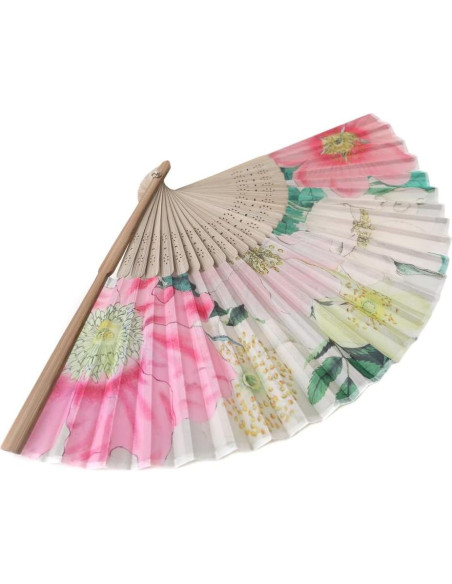 Abanico de Mano HeyToo Plegable de Bambú con Patrón Floral Grande