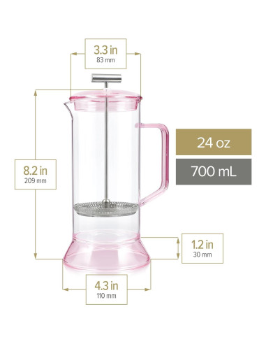 Prensa de Té Teabloom Toulouse 700 mL Vidrio Borosilicato Rosa