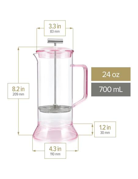 Prensa de Té Teabloom Toulouse 700 mL Vidrio Borosilicato Rosa