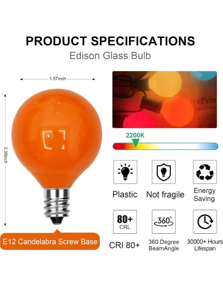 Bombillas G40 Multicolor Goothy 25 Paquete 5W E12