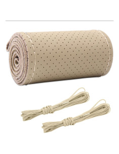 Cubierta de Volante de Cuero Genuino Wevdn 15 Pulgadas Beige