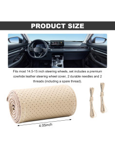 Cubierta de Volante de Cuero Genuino Wevdn 15 Pulgadas Beige 2