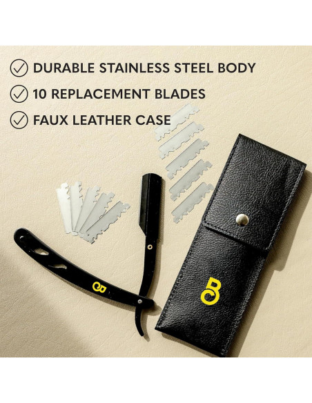 Navaja Recta The Beard Club con 10 Cuchillas de Acero Inoxidable