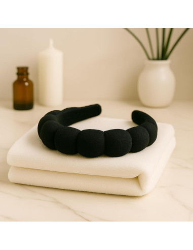 Diadema de Cuidado de la Piel 2 Orchids - Tela de Toalla Negra