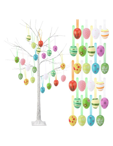 Árbol de Abedul Blanco de Pascua 1.2m con 24 Huevos y Luces LED