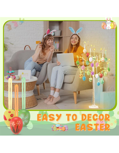 Árbol de Abedul Blanco de Pascua 1.2m con 24 Huevos y Luces LED