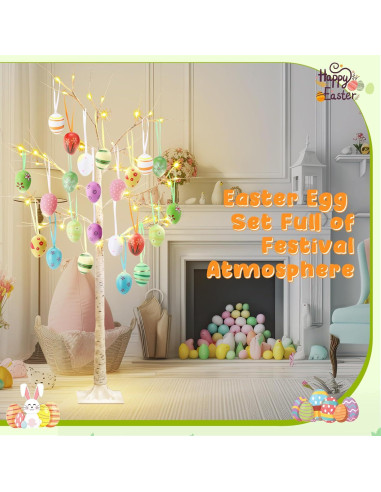 Árbol de Abedul Blanco de Pascua 1.2m con 24 Huevos y Luces LED
