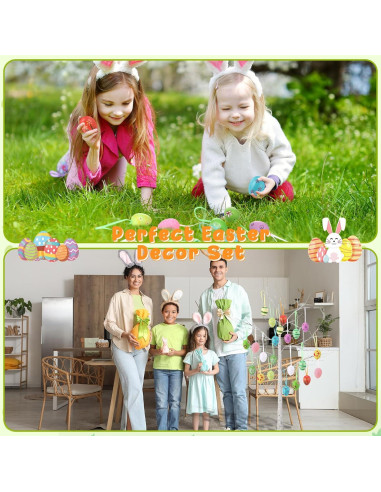 Árbol de Abedul Blanco de Pascua 1.2m con 24 Huevos y Luces LED