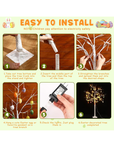 Árbol de Abedul Blanco de Pascua 1.2m con 24 Huevos y Luces LED