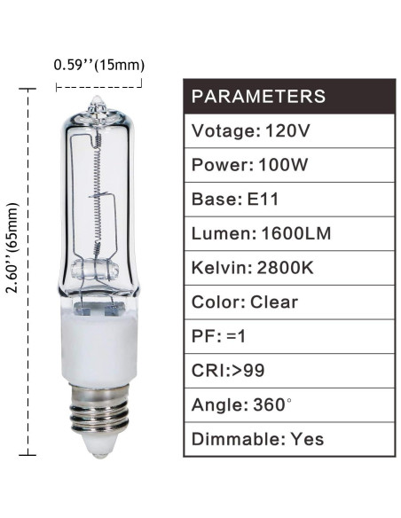 Bombillas Halógenas GMY JDE11 T4 100W 1600lm 2800K Regulables 4P