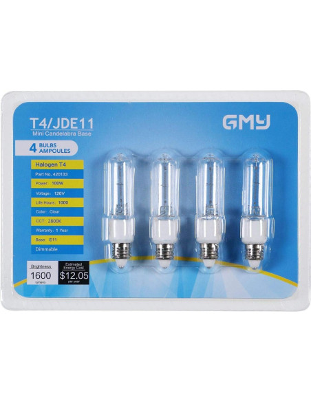 Bombillas Halógenas GMY JDE11 T4 100W 1600lm 2800K Regulables 4P