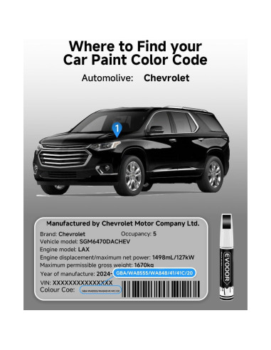Pintura de Retoque Negra EVOOOR GBA/WA8555 para Chevrolet