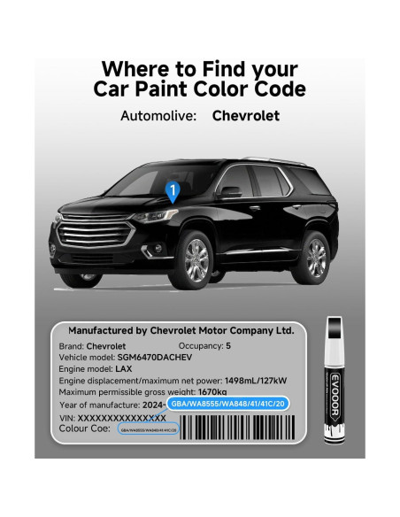 Pintura de Retoque Negra EVOOOR GBA/WA8555 para Chevrolet